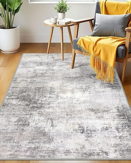 IOHOUZE Abstract Area Rug 3x5 Ft Washable Rugs for Entryway Indoor, Non Slip Kitchen Rug Printed Faux Wool Throw Rugs, Indoor Door Mat for Door Entrance Foyer Living Room, Grey Beige