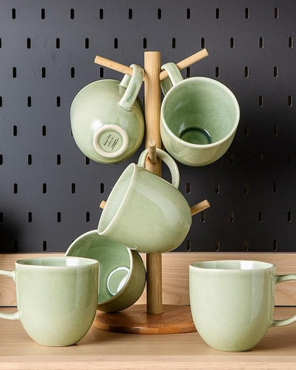 AmorArc 12oz Coffee Mugs, Ceramic Coffee Mugs set of 6 for Man, Woman, Dad, Mom, Modern Coffee Mugs with handle for Latte/Cappuccino/Milk/Cocoa. Dishwasher&Microwave Safe, Olive Green