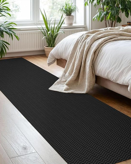 KOZYFLY Washable Runner Rug 2x8 Ft Runners for Hallway Rubber Backed Kitchen Runner Rugs Braided Cotton Entryway Runner Indoor, Carpet Runners for Hallway Entryway Bedroom, Black/Grey