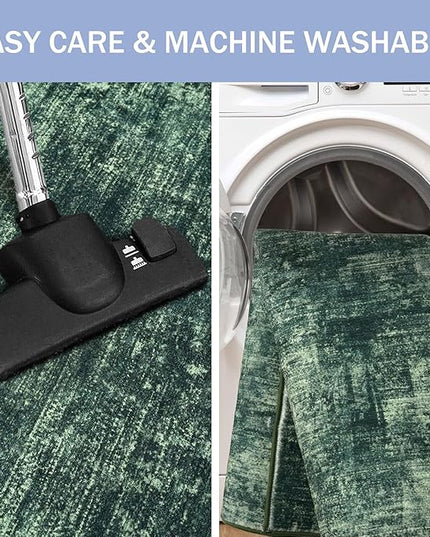 IOHOUZE Abstract Area Rugs 6x9 Ft Washable Rugs for Living Room, Non Slip Dining Room Rug, Printed Faux Wool Rugs for Bedroom, Floor Carpet for Office Nursery Playroom, Dark Green