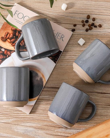 HASENSE Coffee Mugs, 12 OZ Coffee Cups Ceramic Set of 4 with Handle and Speckled Patterns for Man Woman, Vintage Stoneware Porcelain Coffee Cups Set for Tea, Cocoa, Milk, Latte and Cappuccino - Gray
