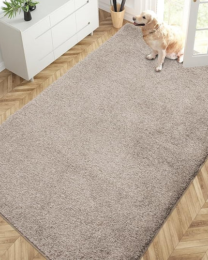 PURRUGS Easy Care Area Rug 4.5ft x 7ft, Non-Slip Washable Entryway Rug, Dog Door Mat, Stain Resistant Accent Rug for Hallway, Living Room, Bedroom and Mudroom, Taupe