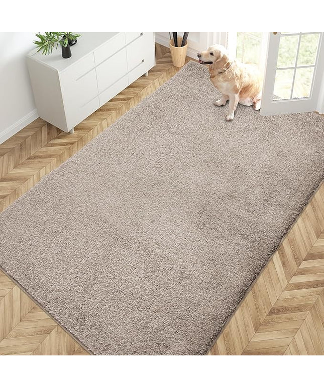 PURRUGS Easy Care Area Rug 4.5ft x 7ft, Non-Slip Washable Entryway Rug, Dog Door Mat, Stain Resistant Accent Rug for Hallway, Living Room, Bedroom and Mudroom, Taupe