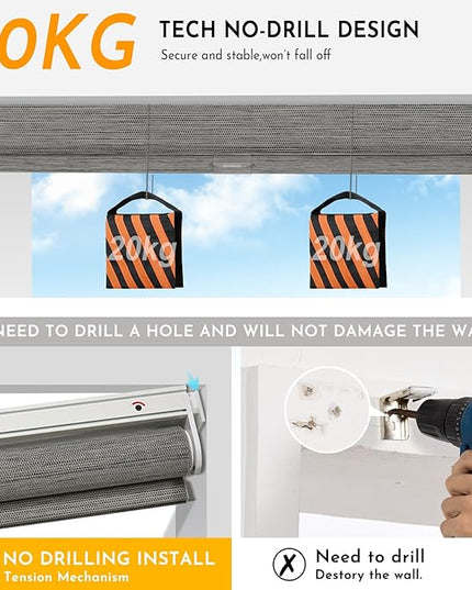 Persilux Smart Motorized Blinds with Remote, No Drill Automatic Roller Shades for Indoor Windows, Light Filtering Linen Fabric, Electric Blinds for Windows, Weave Blend Smoke C162-7, Custom Size