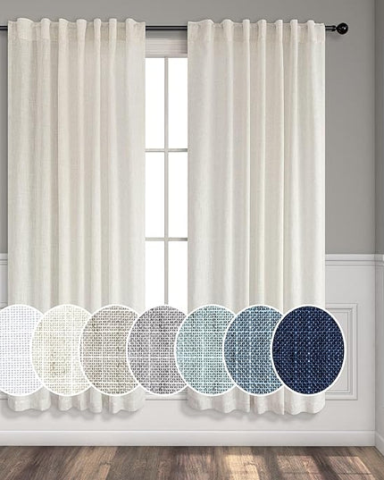 Pitalk Cream Sheer Curtains 68 Inch Length 2 Panel Set for Living Room Back Tab Pleated Farmhouse Coastal Decor Cotton Textured Gauze Curtain for Dining Room Home Office French Door Ivory Colored
