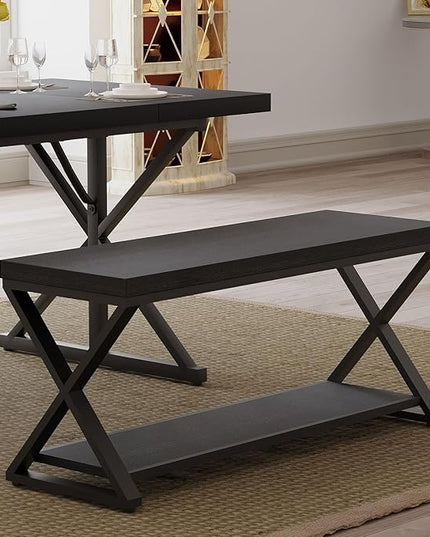 IBF Black Bench for Entryway, Black Modern Wood Bench for Bedroom Hallway Foyer, Farmhouse Entry Way Home Organizer Shoe Bench Seat with Storage Rack Indoor Under Window, 39 Inch Long