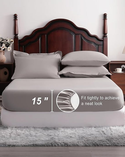 NTBAY King Comforter Set with Sheets, 7 Pieces Soft and Breathable King Bedding Set, Bed in a Bag, Down Alternative Comforter Set Solid Color All Season, Smoke Grey