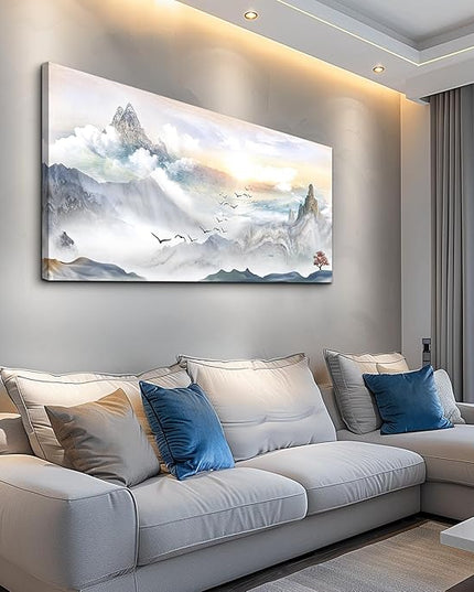 Canvas Wall Art For Living Room Large Size Wall Decoration For Bedroom Mountain Landscape Pictures Wall Decor Watercolor Painting Modern Office Canvas Art Prints Room Decor Ready To For Home Decor