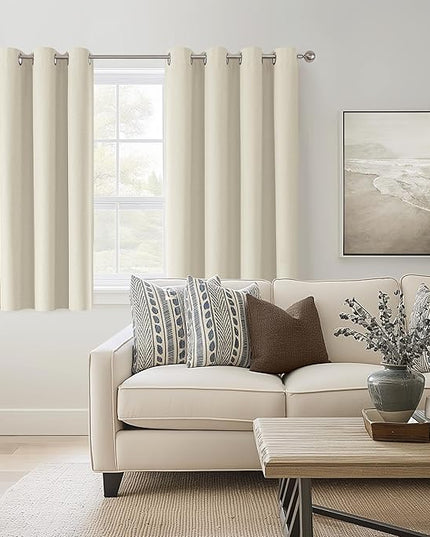 ChrisDowa 100% Blackout Birch Solid Curtains 54 Inches Long 2 Panels for Bedroom Living Room,Farmhouse Room Darkening Thermal Insulated Soundproof Grommet Top Window Treatment Drapes,52x54