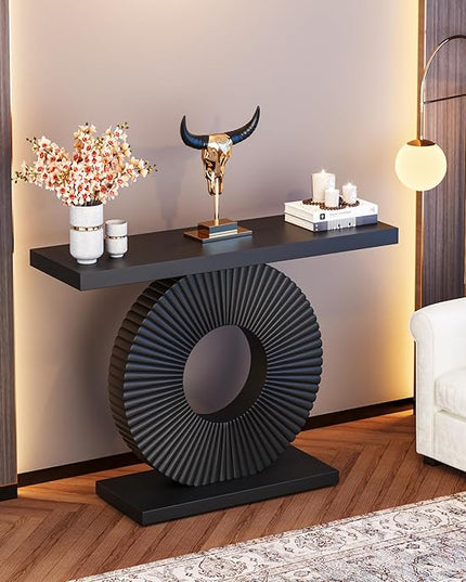 Tribesigns Modern Console Table with Geometric Base, 40 inch Wood Entryway Table Sofa Table Narrow Long, Contemporary Accent Table for Living Room, Entryway, Hallway, Black