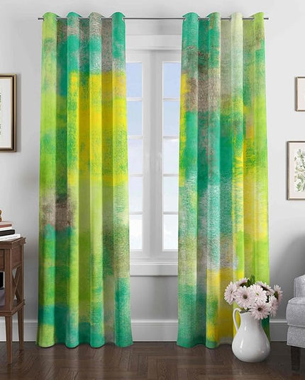 Asuexpect Abstract Curtains for Living Room 2 Panels Abstract Rust Curtain Room Darkening Grommet Window Treatments Modern Decorative Bedroom Curtain, 52x84 Inches, Green Yellow
