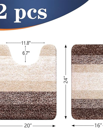 OLANLY Bathroom Rug Set 2 Piece, Soft Absorbent Microfiber Bath Mats and U-Shaped Contour Toilet Rug, Non-Slip, Machine Wash Dry, Plush Shaggy Bath Mats for Bathroom (24"x16"+24"x20", Brown)