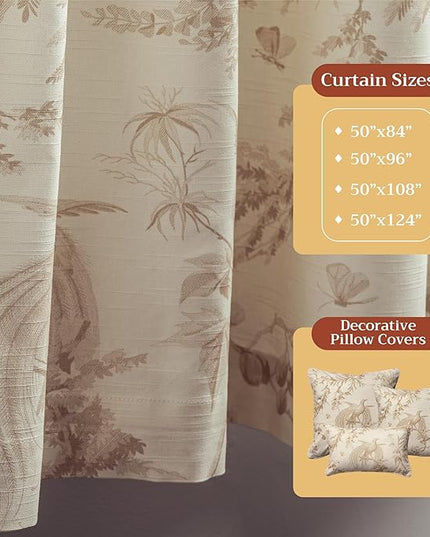 Maison d' Hermine Curtains for Living Room 100% Cotton 96 inch Length Two Panels Light Filtering Toile Curtains for Bedroom Windows with Rod and Loop Pockets Drapes (Paradise Almond, 50" W x 96" L)