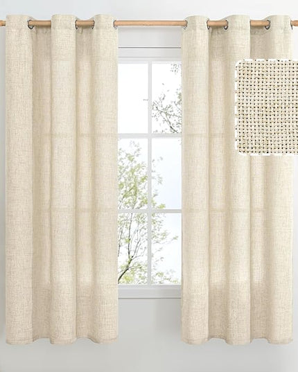BGment Beige Linen Curtains 63 Inch Length 2 Panels - Burlap Textured Light Filtering Window Treatments Grommet Sheer Drapes for Farmhouse Bedroom, 38 X 63 Inch
