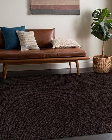 Beverly Rug Non-Slip Modern Rug 5x7 Solid Traditional Rubber Backing Machine Washable Soft Thin Indoor Area Rugs for Living Room Stain Resistant Non Shedding Casual Carpet (5 x 7 Brown)