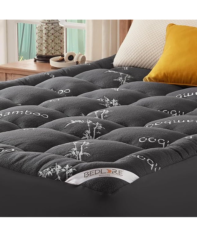BEDLORE Twin Mattress Topper Viscose Derived from Bamboo, Thick Pillow Top Mattress Pad with Stretchable Pockets for 6"-15" Mattress, Soft Breathable Mattress Topper for Back Pain Relief(Dark Gray)