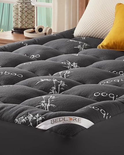 BEDLORE Queen Mattress Topper Viscose Derived from Bamboo, Thick Pillow Top Mattress Pad with Stretchable Pockets for 6-18 inches Mattress, Soft Mattress Topper for Back Pain Relief(Dark Gray)