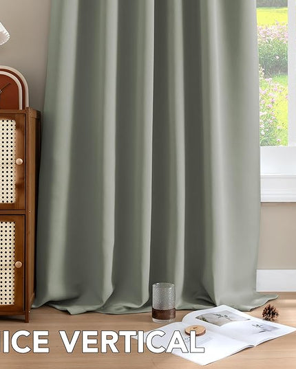 H.VERSAILTEX Blackout Curtains Thermal Insulated Window Treatment Panels Room Darkening Blackout Drapes for Living Room Back Tab/Rod Pocket Bedroom Draperies (2 Panels, Sea Grass, 52 x 96 Inch)