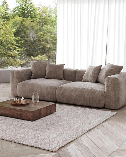 JACH 102" Sectional Couch Sofa with 4 Pillows, Corduroy Comfy Modular Sectional Sofa, Cushion Covers Removable, Love Seat Soft Couches for Living Room, Office, Apartment, Light Brown