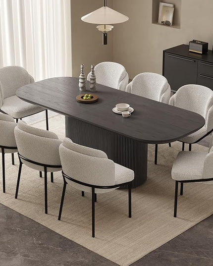 Guyii 9-Piece Oval Dining Table Set, 86.61" Modern Kitchen Table with 8 Chairs, Indoor Rectangular Dining Room Table for Kitchen, Living Room, Black
