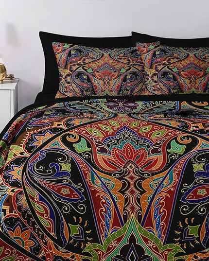 Nesker 7 Pcs Comforter Set Full Size, Paisley Boho Plant Bedding Set for Kids and Adults, Bohemian Retro Floral Bed Sheet Sets with Fitted Sheet 2 Pillowcases & 2 Shams