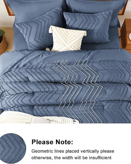 Litanika Twin XL Comforter Set Ocean Blue - Boho Tufted Shabby Chic Bed in a Bag for College Dorm, 5 Pieces Fluffy Soft Farmhouse Bed Set for All Seasons