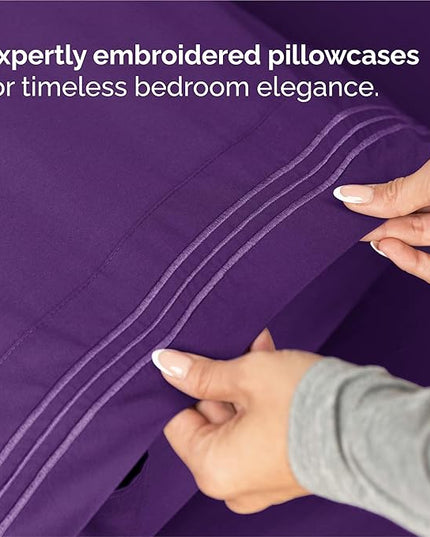 Split King Size 5 Piece Sheet Set - Comfy Breathable & Cooling Bed Sheets Set - Hotel Luxury Bedding for Women, Men, Kids, Teens, Boys & Girls - Deep Pockets, Soft, Wrinkle Free - Oeko-Tex - Purple