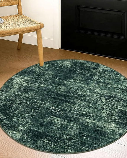 IOHOUZE Round Area Rug 3 Ft Circle Entryway Rugs Round Washable Door Mat Indoor Entrance, Non Slip Circle Front Door Rug, Printed Abstract Faux Wool Floor Carpet for Foyer Porch Sink, Dark Green