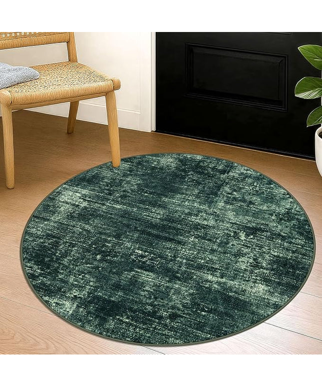 IOHOUZE Round Area Rug 3 Ft Circle Entryway Rugs Round Washable Door Mat Indoor Entrance, Non Slip Circle Front Door Rug, Printed Abstract Faux Wool Floor Carpet for Foyer Porch Sink, Dark Green