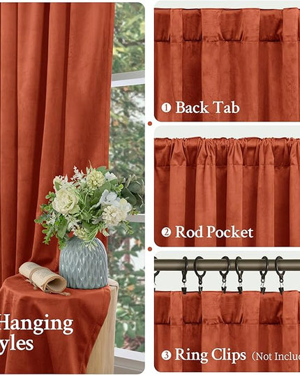 LAMIT Velvet Curtains 102 Inch for Living Room, Terracotta Thermal Room Darkening Panels Rustic Vintage Back Tab and Rod Pocket Drapes for Bedroom/Farmhouse/Dining Room, 2 Panels, 52 x 102 Inch
