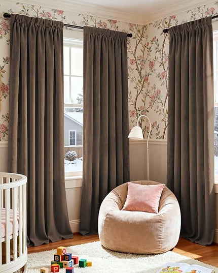 Lazzzy Velvet Blackout Curtains Thermal Insulated Room Window Drapes Super Soft Luxury Curtains for Living Room Bedroom Rod Pocket 2 Panels, Truffle, 52" W x 108" L
