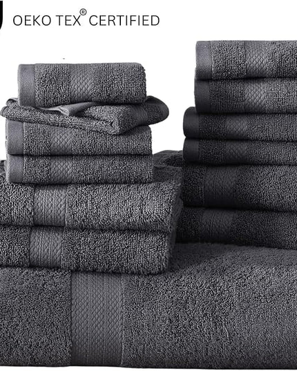 Lane Linen 100% Cotton Luxury Bathroom Towel Set - 6 Pcs - RingSpun, QuickDry, Very Soft & Highly Absorbent - 2 Large Bath Towels, 2 Washcloths, 2 Hand Towels - Pre Shrunk & Fade Resistant - Cool Grey
