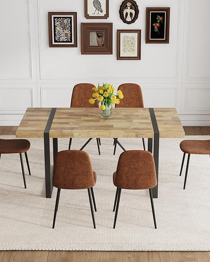 Dining Table Set for 6，Dinner Table Set for 6，71'' Kitchen Table and PU Leather Chairs Set of 6，6 Chair Dining Table Set for Kitchen Dining Room