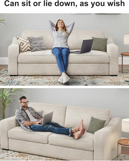 ABCASA 85" W Loveseat Couches for Living Room,Modern Linen Sofa with Removable Cover, Wide Armrest, Solid Wood Frame, Medium Firm Seat Cushion for Bedroom Office Apartment, Easy to Install, Oatmeal