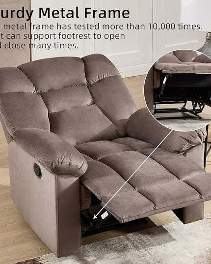 CANMOV Manual Recliner Single Sofa, Wall-Hugger Reclining Couch, Upholstered Sofa Chair with Armrests, Fabric Reclining Couch with Soft Cushion for Living Room, Brown