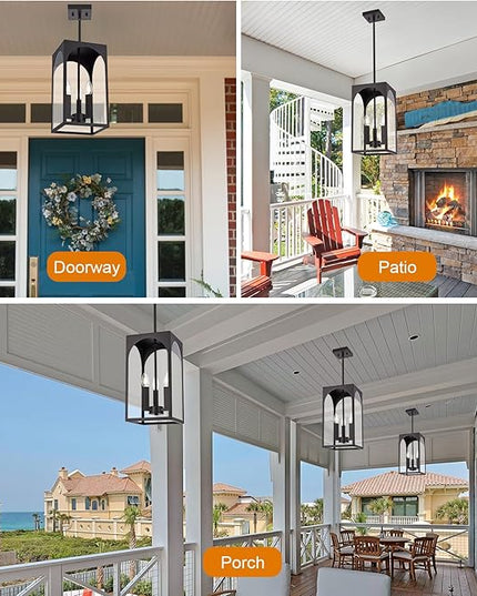 VINLUZ Modern Oil Rubbed Bronze Chandelier 3 Light Dining Room Light Fixture with Clear Glass Shade Industrial Outdoor Pendant Lights for Entryway Hallway Porch