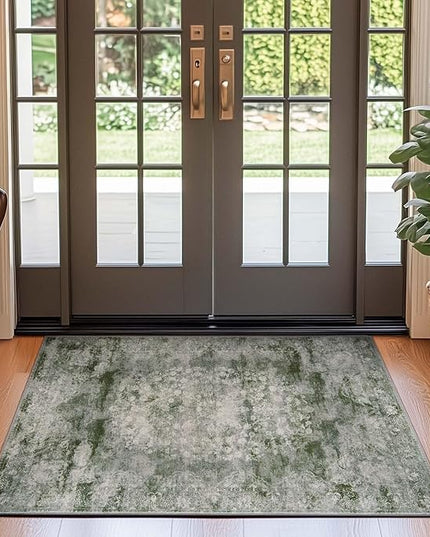 jinchan Green Floral 3x5 Area Rugs for Entryway - Machine Washable Vintage Distressed Design Low-Pile Soft Non-Shedding Christmas Carpet for Kitchen Bedside Laundry Living Room (3x5ft, Forest Green)
