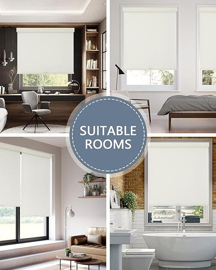 AOSKY Blackout Roller Shades Cordless Blinds for Windows, Free-Stop Shades with Valance, Thermal Insulated Fabric, UV Protection, Natural Woven Blinds for Home and Office (15" W x 72" H, Ivory)