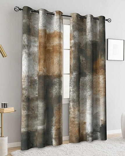 Asuexpect Abstract Curtains for Living Room 2 Panels Abstract Rust Curtain Room Darkening Grommet Window Drapes Modern Decorative Window Treatments for Bedroom, 42x63 Inches, Tan