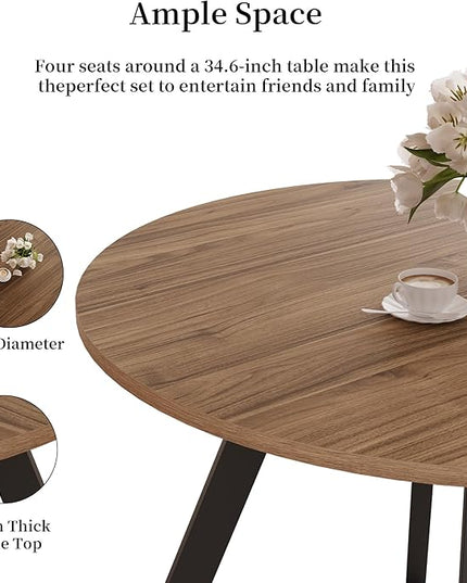 34.6'' Round Dining Table Mid Century Modern Small Round Coffee Table, Saving Space (Walnut Table)