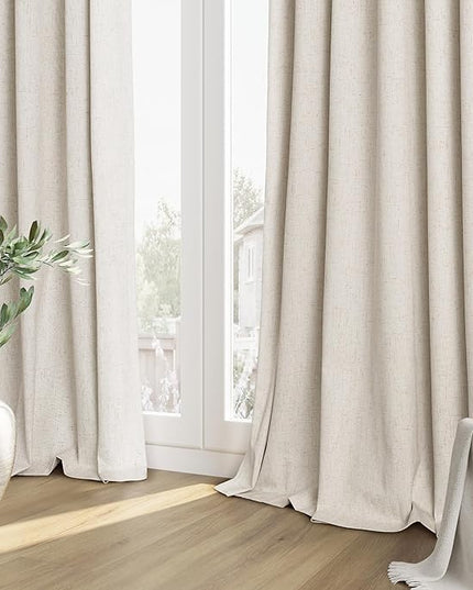Guken Beige Cream Linen Blackout Curtains 80 Inch Length 2 Panels Set for Living Room Bedroom Back Tab Thermal Insulated 100% Black Out Linen Drapes Room Darkening Window Curtains 80 Inches Long