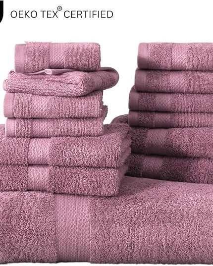 LANE LINEN 100% Mercerized Cotton Bathroom Towel Set - 6 Pcs - Ring Spun, Fluffy, Soft & Highly Absorbent - 2 Bath, 2 Washcloths, 2 Hand Towels - Avaialable in Wide Variety of Colours - Wishful Mauve