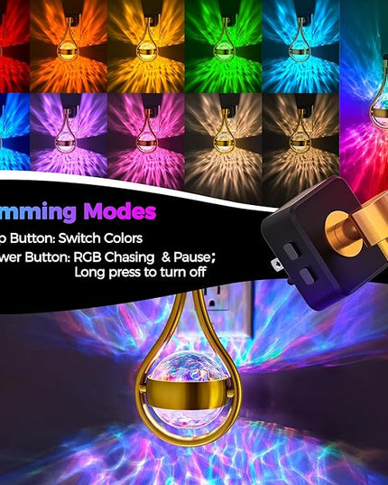Briignite RGB Night Lights Plug into Wall, Color Changing Nightlight with Dusk to Dawn Sensor, 330° Rotating Night Light with Waterdrop Design, Ideal for Bedroom, Living Room, Home Decor, 2pack