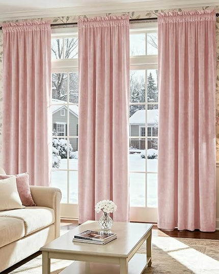 Lazzzy Blackout Curtains Thermal Insulated Room Window Drapes Super Soft Luxury Curtains for Living Room Bedroom Rod Pocket 2 Panels, Dusty Pink, 52" W x 84" L