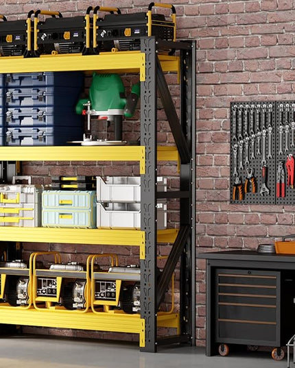 48" W Garage Shelving,4-Tier Heavy Duty Storage Shelves Unit with Adjustable Metal Shelf for Warehouse,Basement,Workshop,4000LBS,48" W x 20" D x 79" H,Black&Yellow