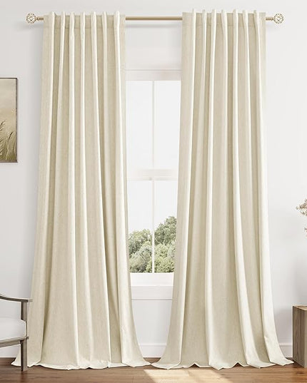 Guken Blackout Curtains 120 Inch Length 2 Panels Set for Living Room Bedroom Back Tab Thermal Insulated 100% Black Out Linen Drapes Room Darkening Window Curtains 120 Inches Long,Warm Beige