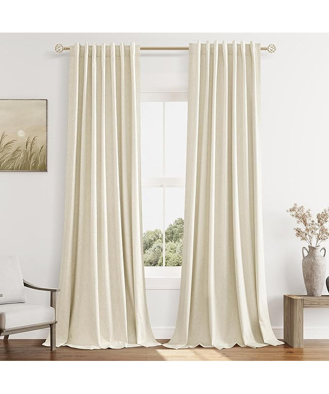 Guken Blackout Curtains 102 Inch Length 2 Panels Set for Living Room Bedroom Back Tab Thermal Insulated 100% Black Out Linen Drapes Room Darkening Window Curtains 102 Inches Long,Warm Beige
