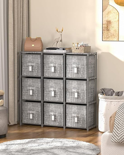 9 Cube Closet Organizer with Beautiful Printed Drawers + Labels, Storage Shelf, Toy Cubby Organizer