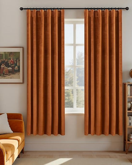 KOUFALL 52x72 Inch Length Burnt Orange Back Tab Velvet Curtains