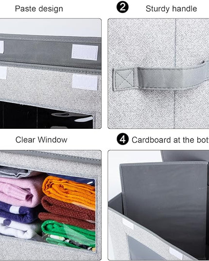 Univivi Larger Fabric Collapsible Storage Bins, Foldable Storage Boxes with Lids, Storage Cube Organizer Basket for Home, Closet, Bedroom(Gray, 17“ x 12” x 12")
